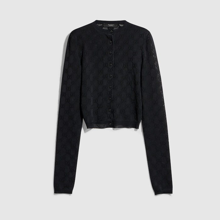 Fine crêpe viscose cardigan in black | GUCCI® US