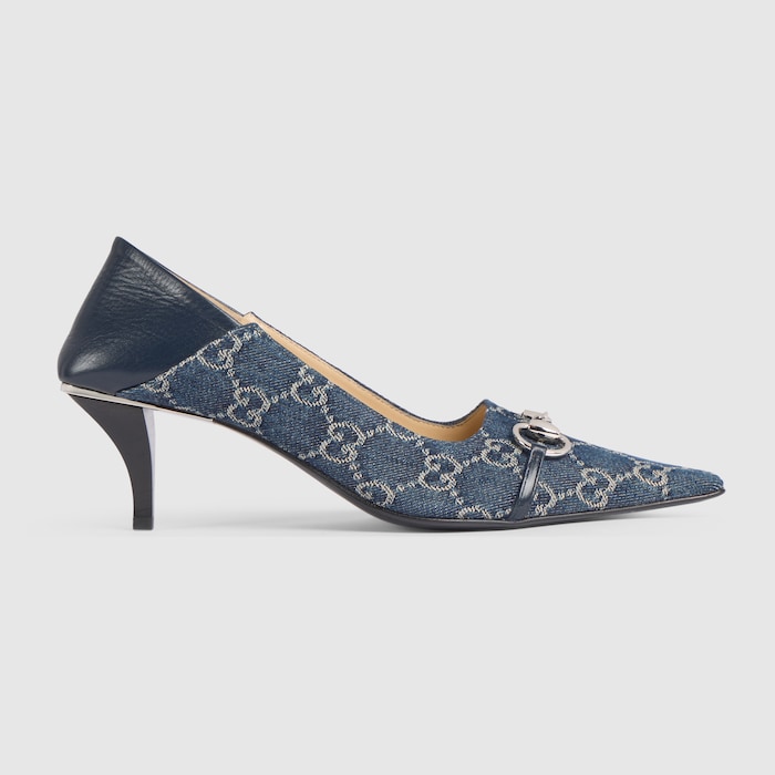 GUCCI ハイヒール デニム GG柄 36C スクウェアトュ モノグラム Women's Vittoria pump in dark blue GG denim | GUCCI® CA