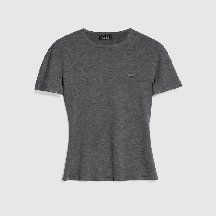 Silk jersey T-shirt with embroidery in grey | GUCCI® RO