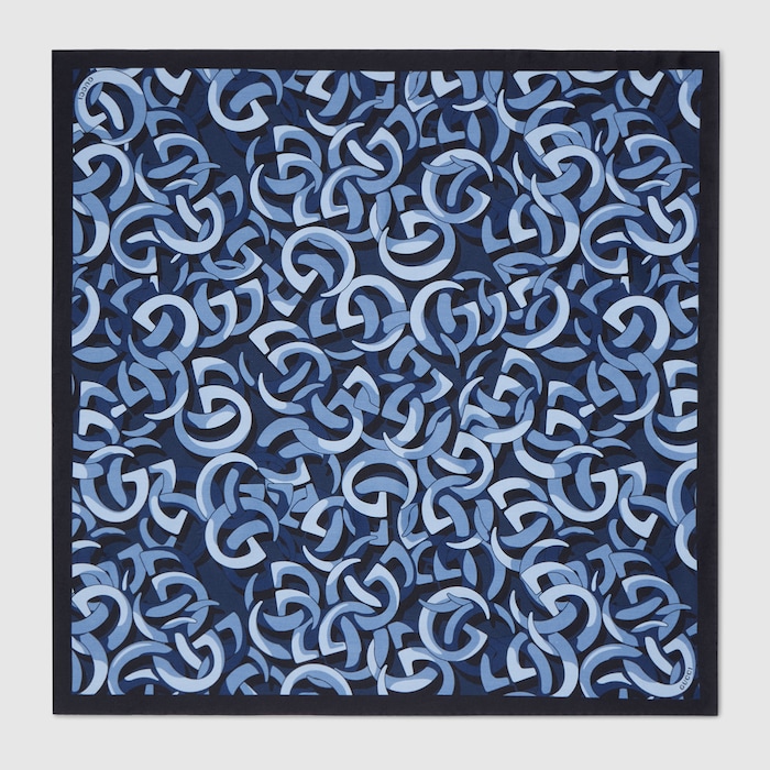 Printed silk pocket square in blue | GUCCI® US