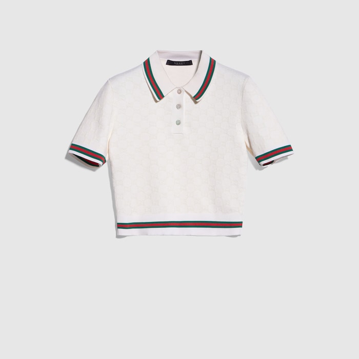 GG extra fine cotton jacquard polo shirt in ivory | GUCCI® CA