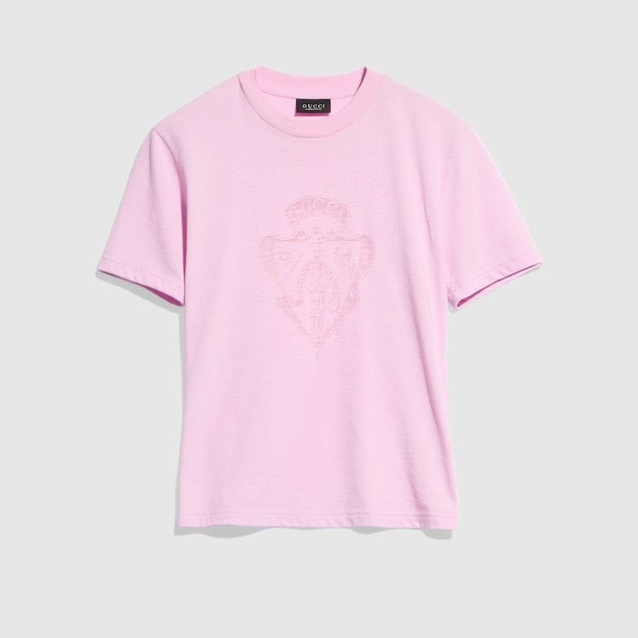 Cotton jersey T-shirt with print in light pink | GUCCI® SI
