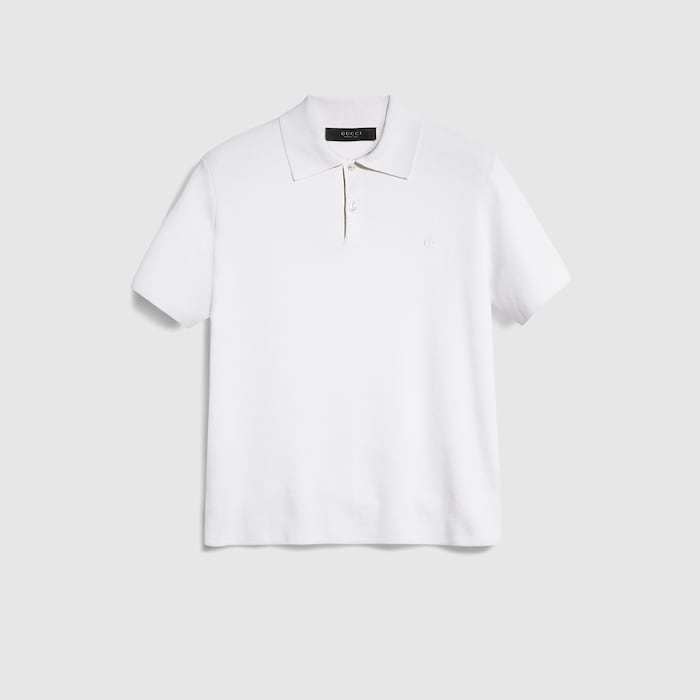 Silk cotton polo shirt with embroidery in ivory | GUCCI® US