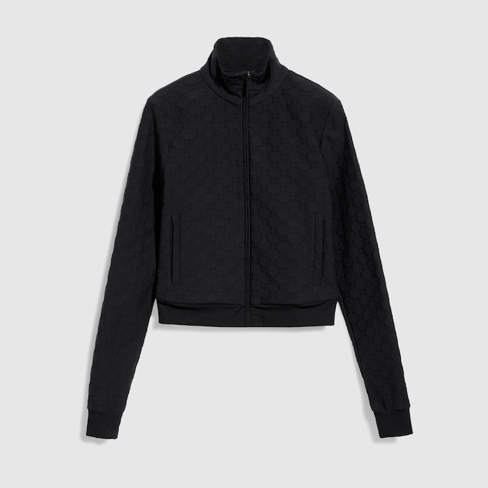 GG jersey jacquard zip jacket in black | GUCCI® US