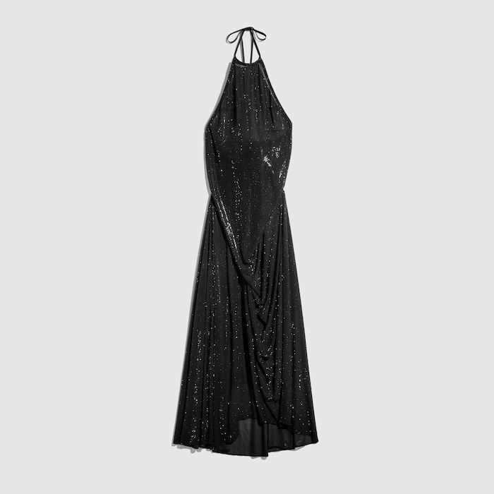 gucci chiffon dress Embroidered silk stretch chiffon long dress in black