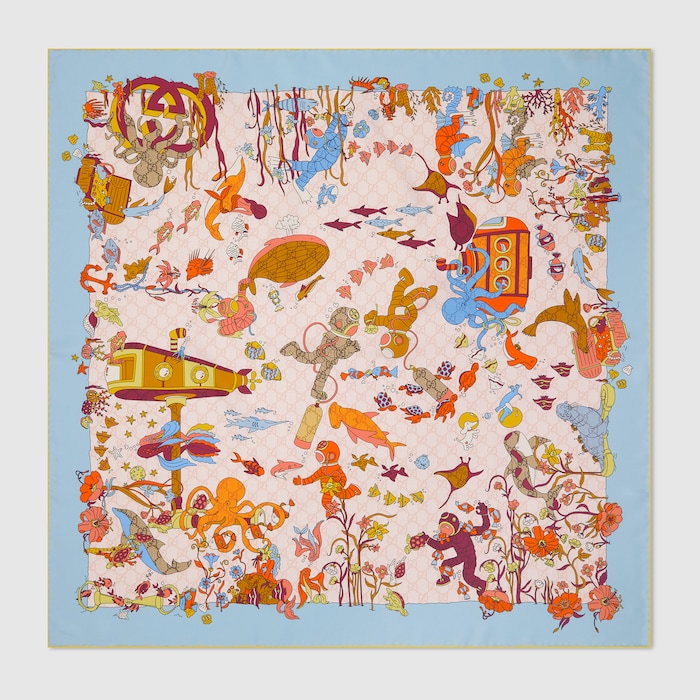 PQ191◇Gucci : 80's archive フローラルプリント Printed silk carré in light blue | GUCCI® US