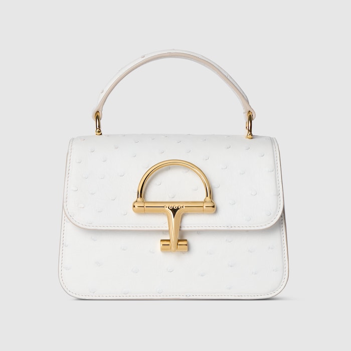 Gucci Siena ostrich small top handle bag in white | GUCCI® US