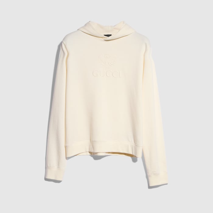 Cashmere jersey sweatshirt with embroidery in white | GUCCI® US