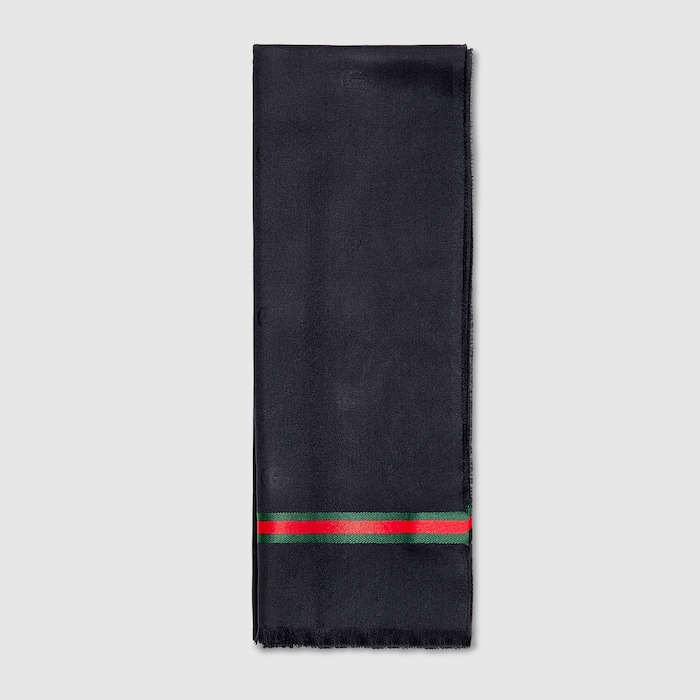 GUCCI ショール Double G silk cotton jacquard stole in dark blue | GUCCI® US