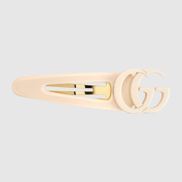 Hair clip with Double G in white resin | GUCCI® US display picture 3