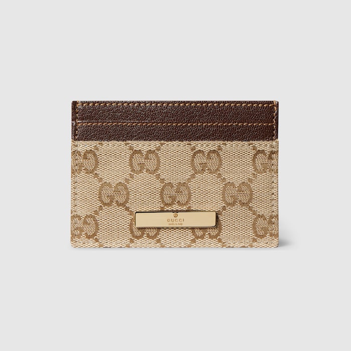 GUCCI カードホルダー Card case with Gucci plaque in sand and brown GG canvas | GUCCI® US