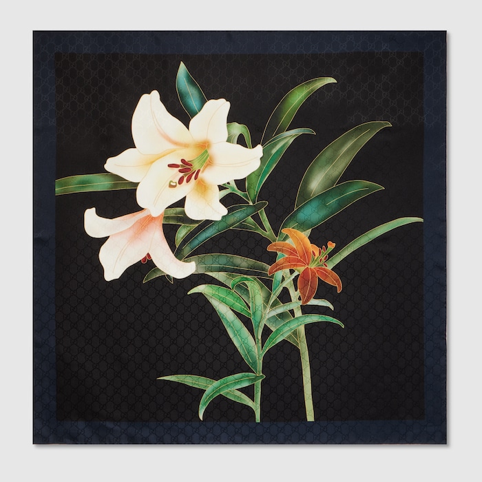 Gucci x 安藤七宝店 日本限定 シルクジャカード スカーフ ・ブラック