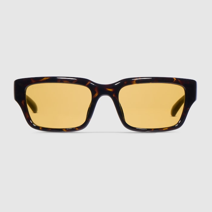 Rectangular-frame sunglasses in brown tortoiseshell | GUCCI® US