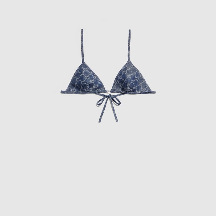 GG light cotton denim jacquard top in blue | GUCCI® US