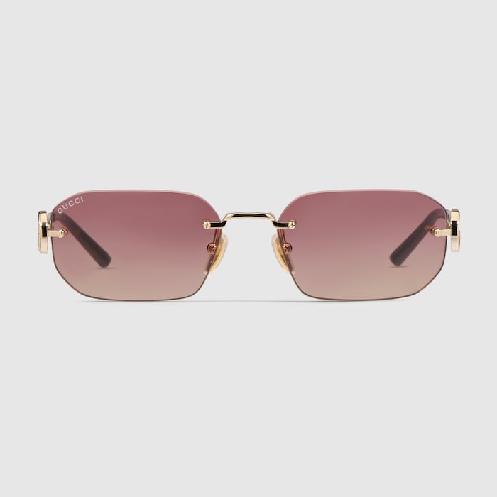 Rectangular-frame sunglasses in gold metal | GUCCI® US