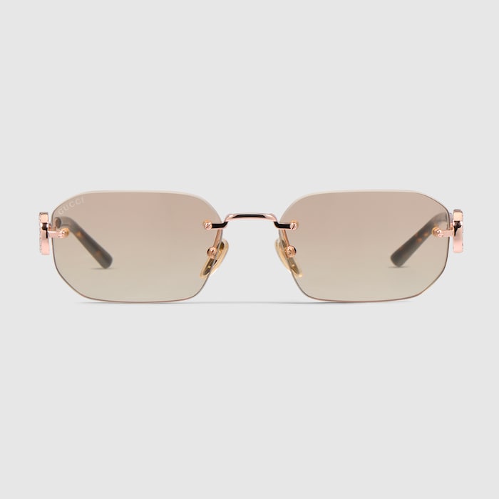小物 GUCCI Half-Rim Sunglasses Flora Design Rectangular-frame sunglasses in rose gold metal | GUCCI® RO