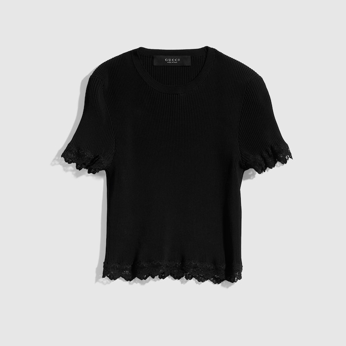 Fine matte viscose rib top in black | GUCCI® RO