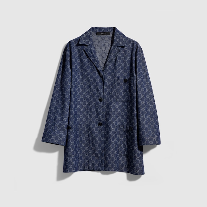 GG cotton denim jacquard jacket in blue | GUCCI® US