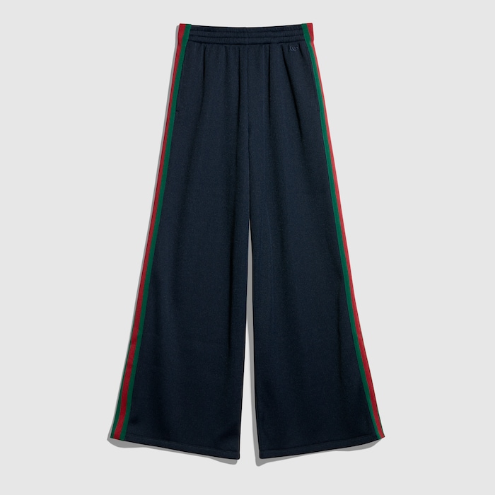 Rib cotton jersey leisure pants with Web in blue | GUCCI® US