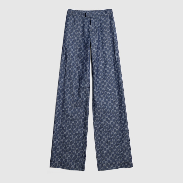 GG cotton denim jacquard pants in blue | GUCCI® US