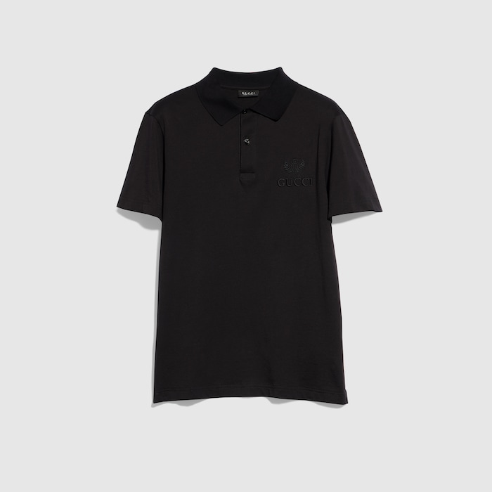 GUCCI 刺繍入りポロシャツ Sサイズ Cotton jersey polo shirt with embroidery in black | GUCCI® US