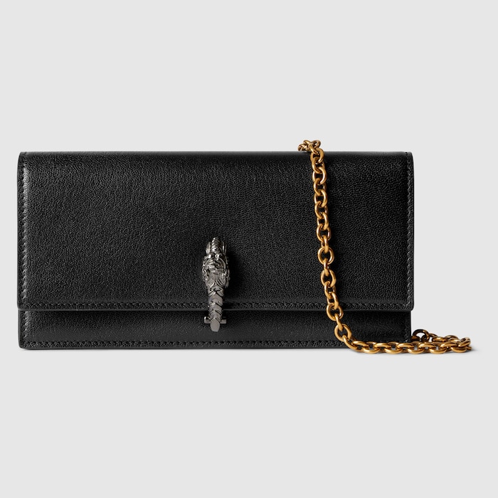Dionysus wallet on chain in black leather | GUCCI® US