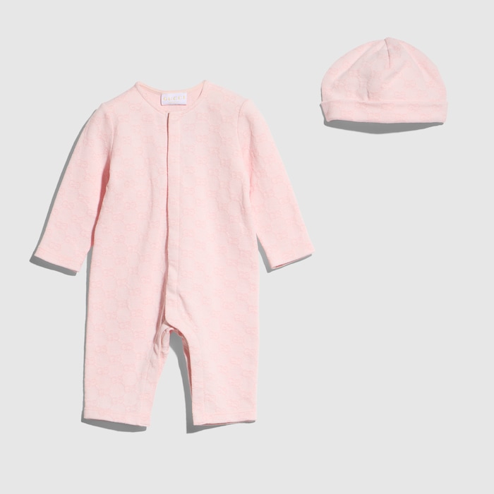 Baby GG cotton piquet gift set in light pink | GUCCI® US