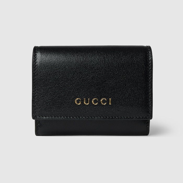 Bi-fold card case with Gucci lettering in black leather | GUCCI® US