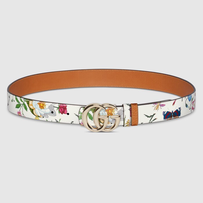 Reversible GG Marmont belt in brown and white leather | GUCCI® US