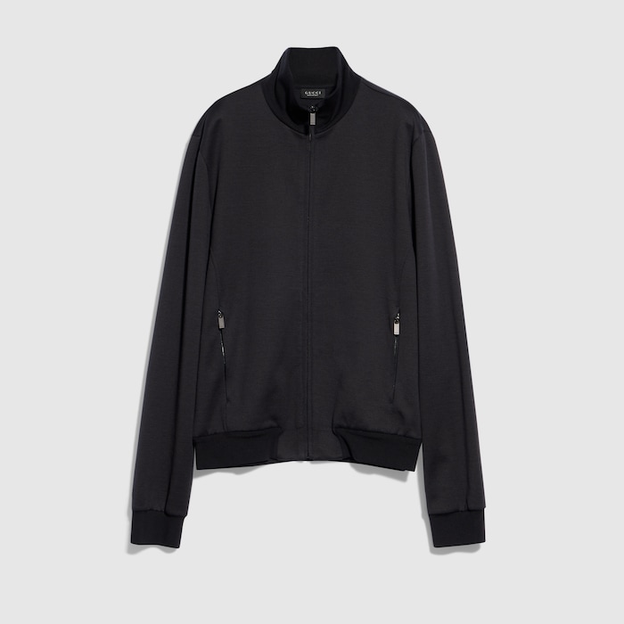 Silk cotton jersey zip jacket in black | GUCCI® CA