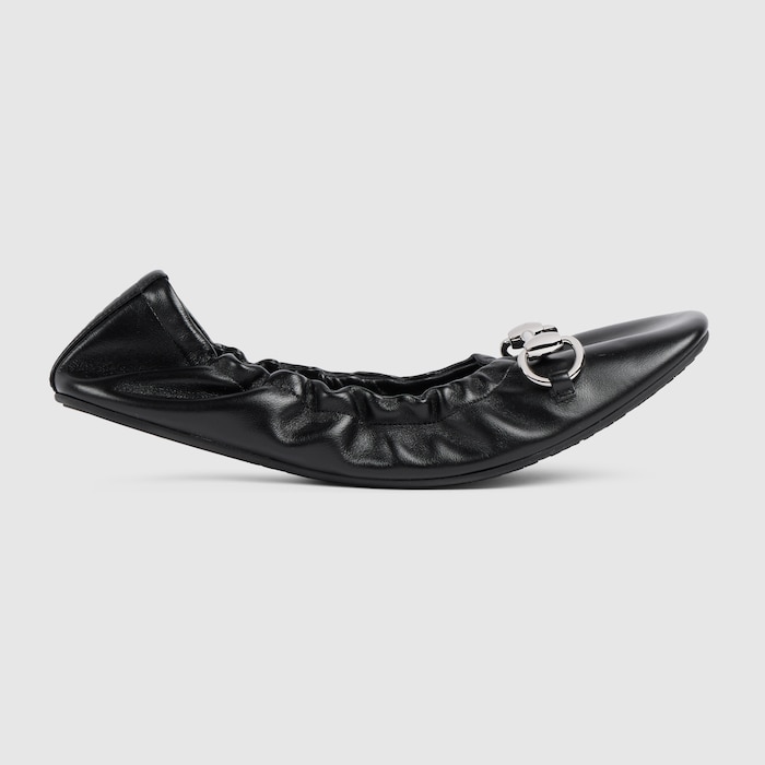 Women's Prima ballet flat in black leather | GUCCI® CA