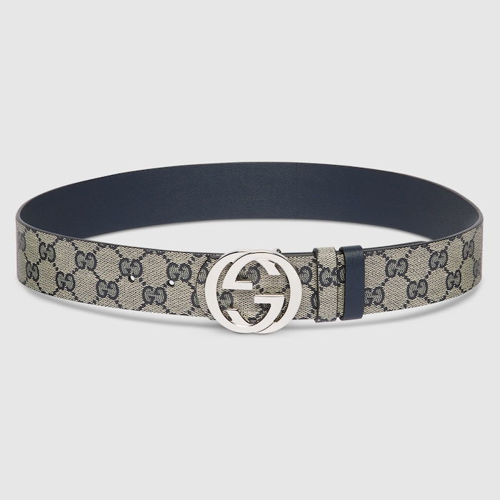 Reversible belt with Interlocking G buckle in blue GG canvas and