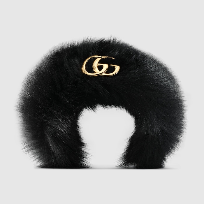 Fuzzy hair band with Double G in black wool | GUCCI® CA