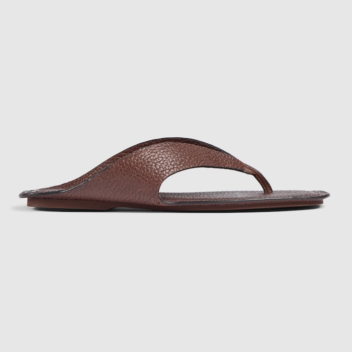 Men's thong sandal with Interlocking G in dark brown leather