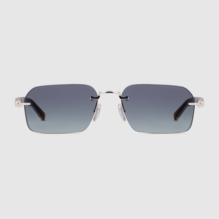 Rectangular-frame sunglasses in silver metal | GUCCI® US