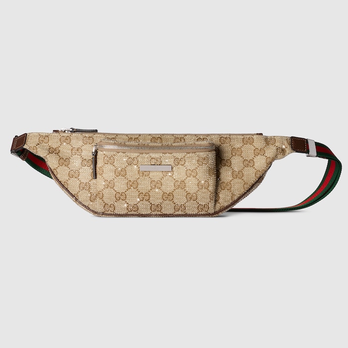 Flatpack crystal small belt bag in sand and brown GG canvas