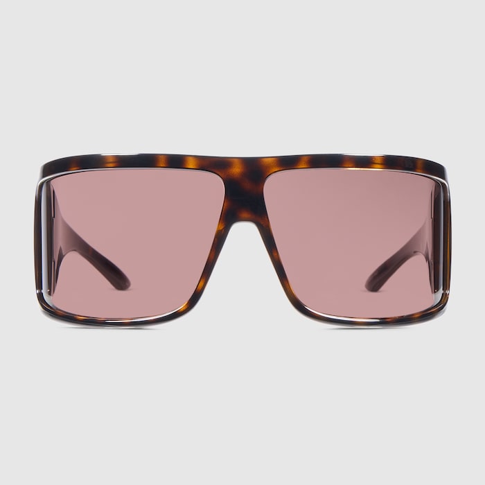 Mask frame sunglasses in brown tortoiseshell | GUCCI® US