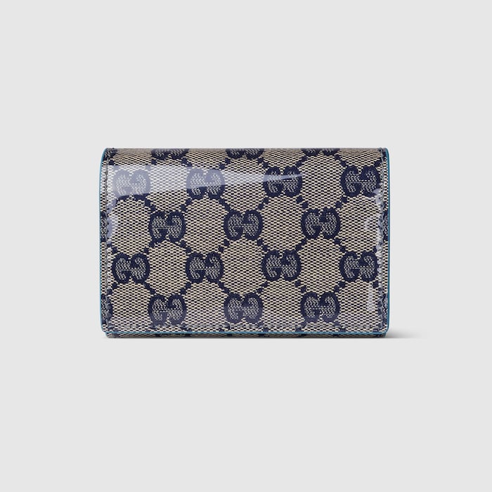 GUCCI ケース チェーン付き ベージュ Gucci x 安藤七宝店 日本限定 カードケース ・ベージュ＆ブルー GG