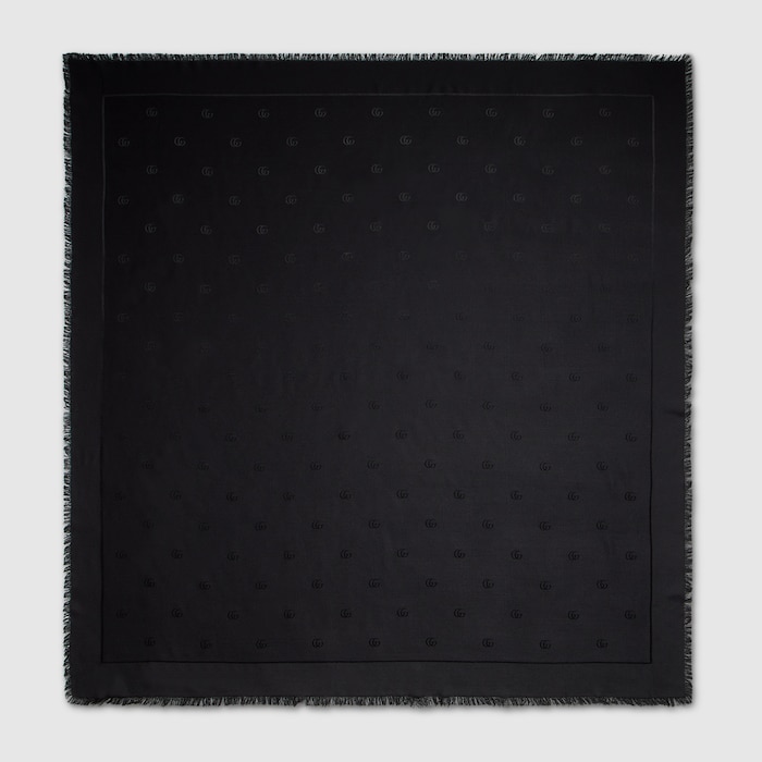Double G silk wool shawl in black | GUCCI® US
