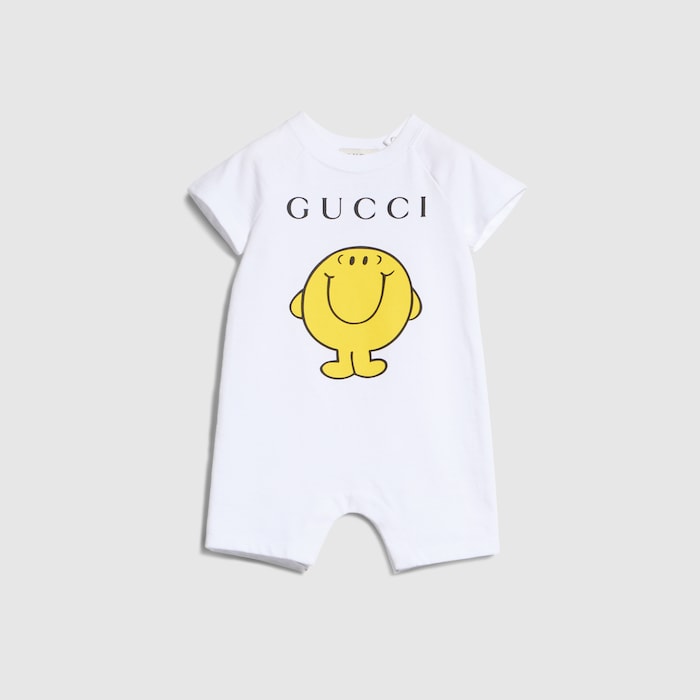 Baby cotton one-piece with prints in white | GUCCI® US