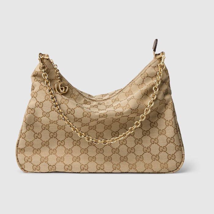 Lady Lunetta Chain medium shoulder bag in sand and brown GG canvas