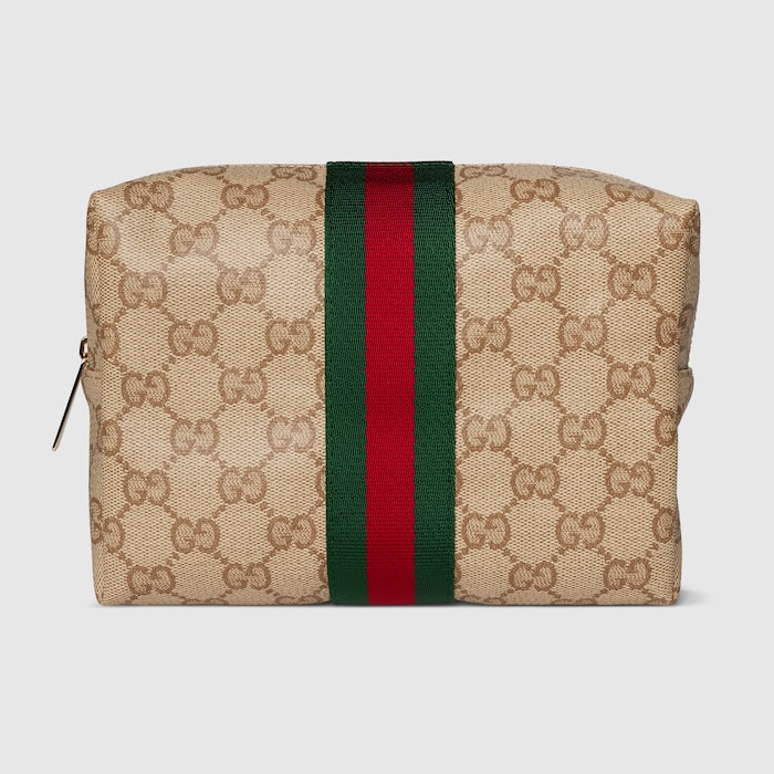 Large cosmetic case with Web in sand and brown GG canvas | GUCCI® US