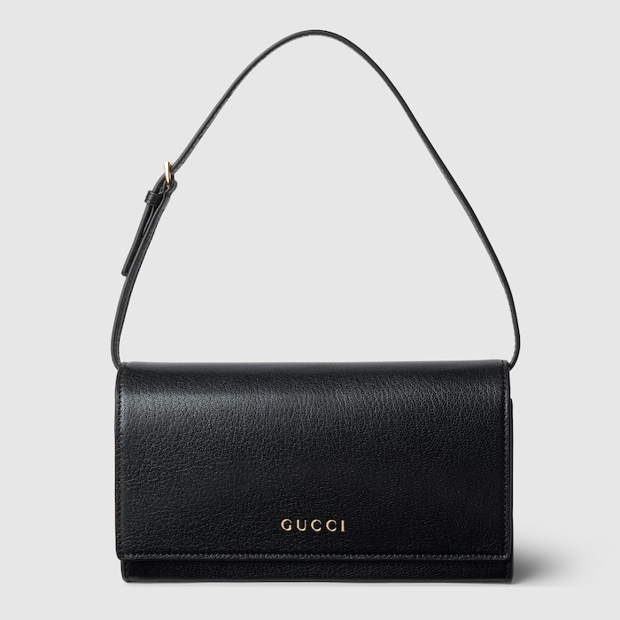 Mini pouch with Gucci lettering in black leather | GUCCI® US