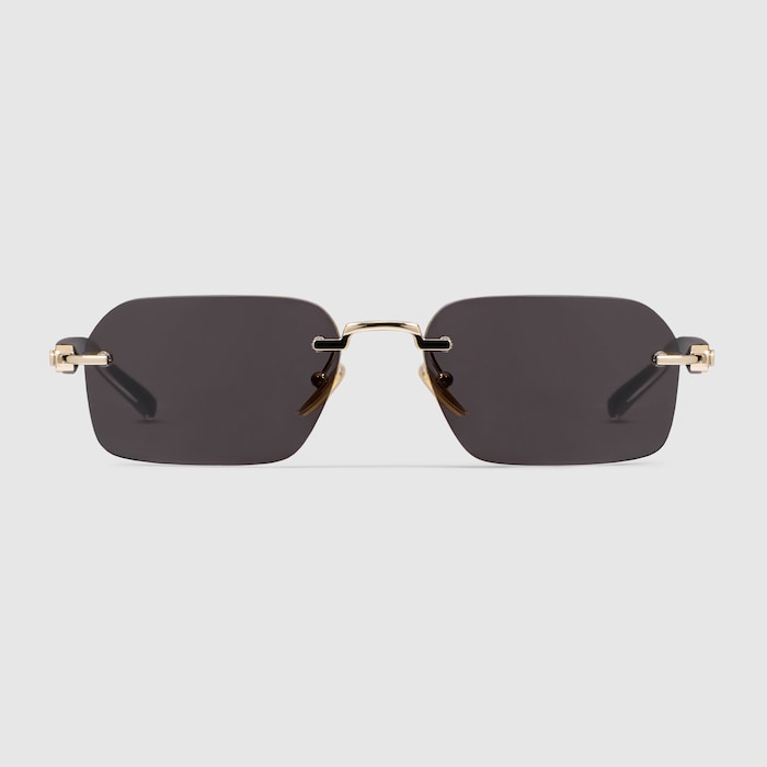 Rectangular-frame sunglasses in gold metal | GUCCI® SG