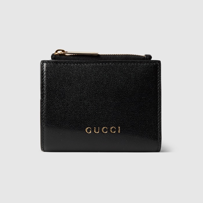 GUCCI Compact Wallet Black Leather 財布 黒 Small wallet with Gucci lettering in black leather | GUCCI® US