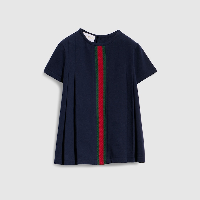 Baby cotton dress with Web in dark blue | GUCCI® US