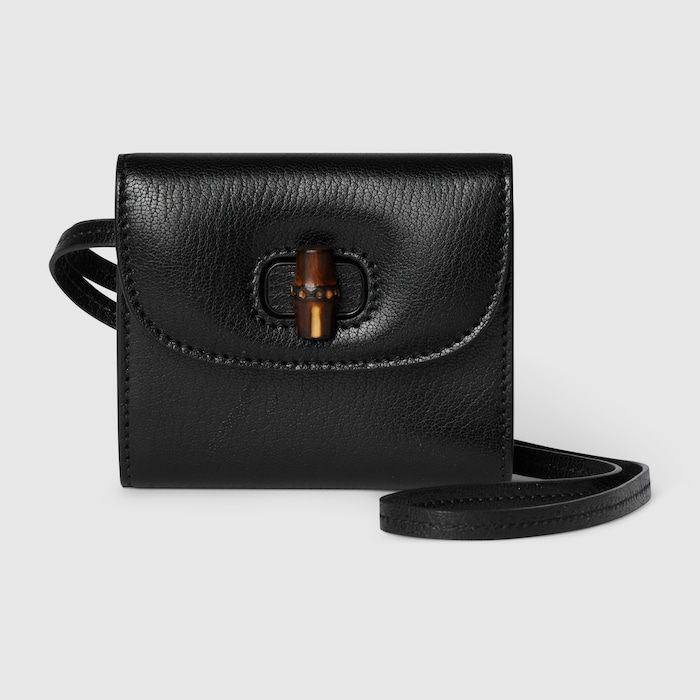 ストラップ付き Bamboo カードケース ・ブラック レザー | GUCCI公式