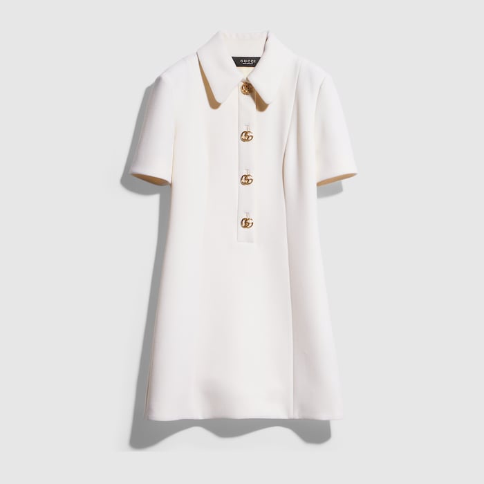 【hiro】GUCCI GGコットンワンピース 36 Crêpe wool dress with Double G button in white | GUCCI® US