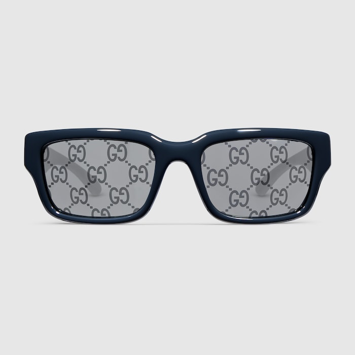 Rectangular-frame sunglasses in blue | GUCCI® US