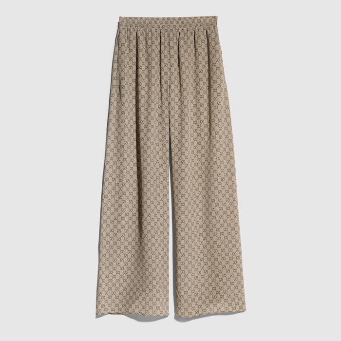 Printed silk leisure pants in beige and brown | GUCCI® RO